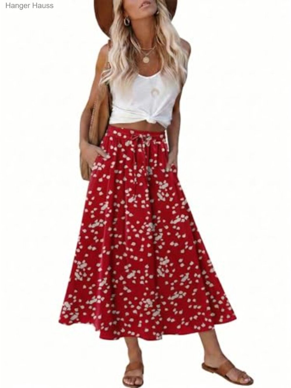 Womens Midi Skirt A-Line High Waist Flowy Casual Summer Beach Skirt